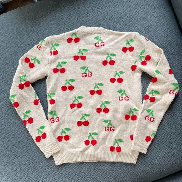 Gucci GG & Cherry Beige Intarsia Wool Knit Sweater - SIZE XXXS ✨NEW WITH TAG - Picture 7 of 7